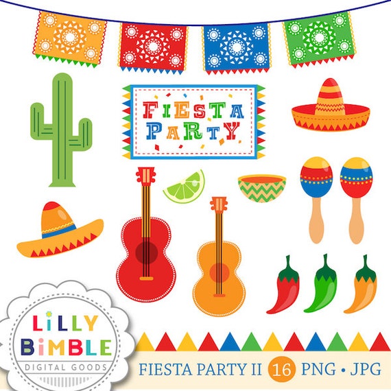 40% off Fiesta Party in Primary Colors clipart for invitations, cards, and party decor picado, DIGiTAL DOWNLOAD Il_570xn