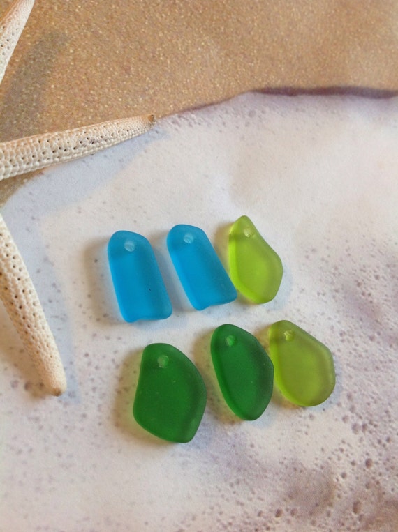 Sea glass bead6pcfreeform pendantssmall drilled glass