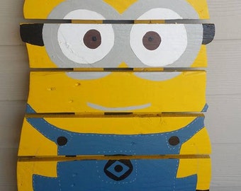 Minion sign made from reclaimed lumber, hand painted
