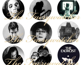 Classic Horror Pins, Classic Horror Magnets, Classic Horror Movie Pins, Fright Night Magnets, 12 ct. Set A
