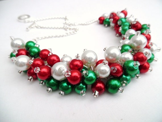 Christmas Necklace Pearl Beaded Necklace Holiday Jewelry