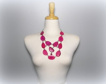 Fuchsia Hot Pink Acai Seed and Tagua Nut Bib Statement Eco Friendly Necklace with Free USA Shipping #taguanut #ecofriendlyjewelry