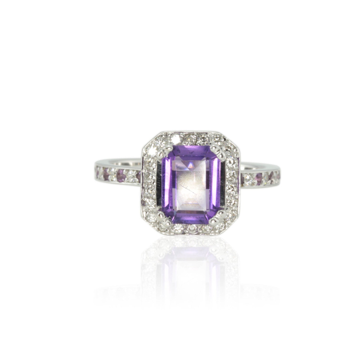 Emerald Cut Engagement Ring Amethyst Ring with Amethyst and