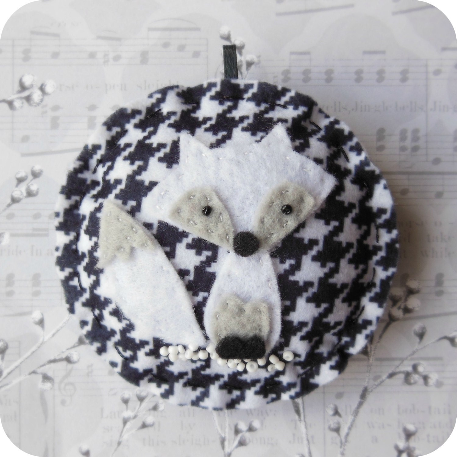 arctic fox felt christmas ornament houndstooth arctic fox felt christmas ornament houndstooth