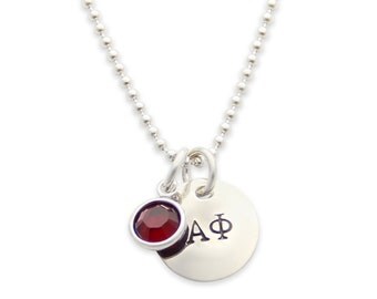Official Licensed Alpha Phi Greek Sorority Necklace: Personalized Necklace, Hand Stamped Jewelry, Sorority Gifts, jenny present