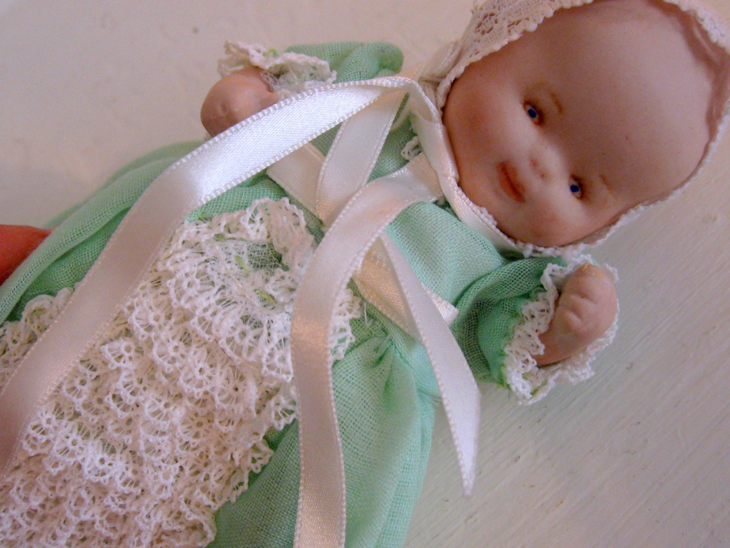 Antique Miniature Porcelain Jointed 5 Tall Baby Doll