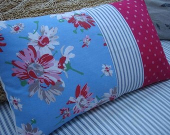 FRenCH CoTTage Red Blue FloWerS PiLLoW SHaBBy CHiC Blue Ticking Red Polka Dot