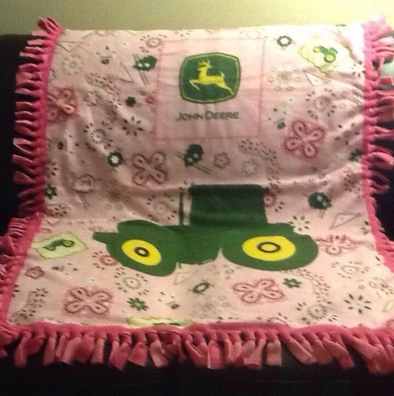 John Deere in Pink Hand Tied Double Thick Fleece Blanket
