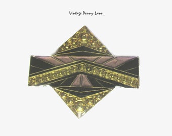 Geometric Enamel Brooch, Deco Style Metal Pin