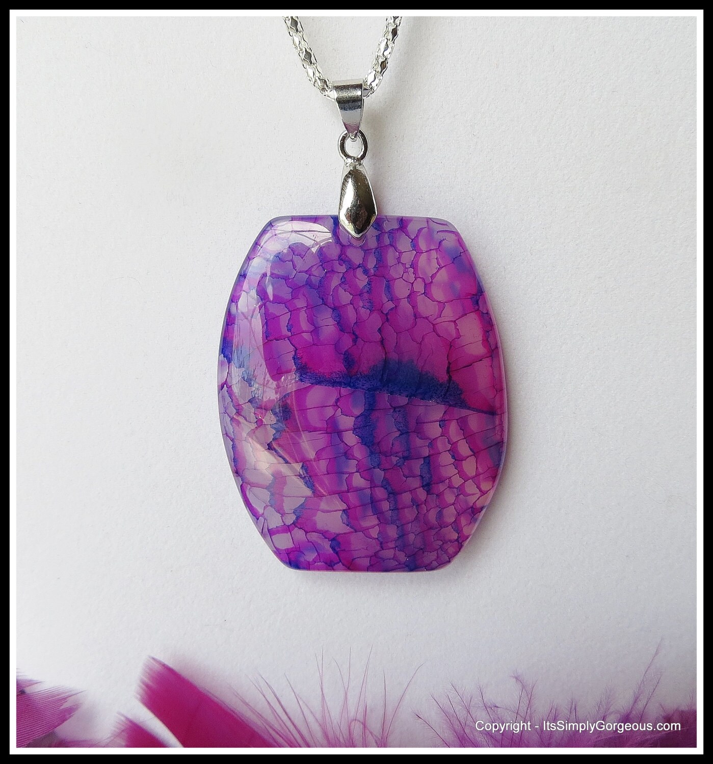 Gorgeous Dragon Veins Agate Stone Pendant Necklace Purple