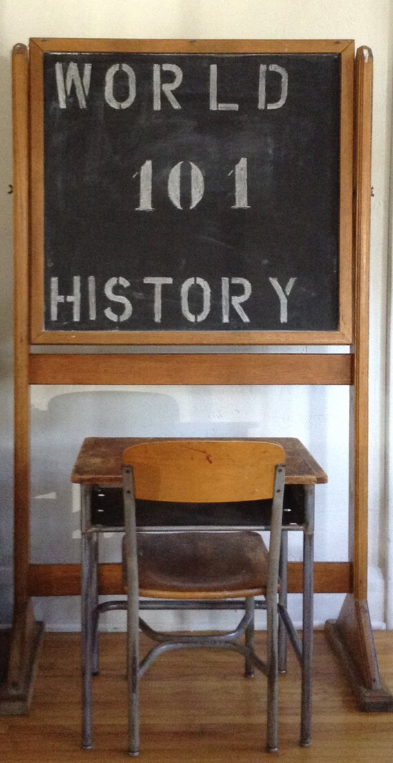 Vintage Industrial Metal and Wood Student Desk & Chair School