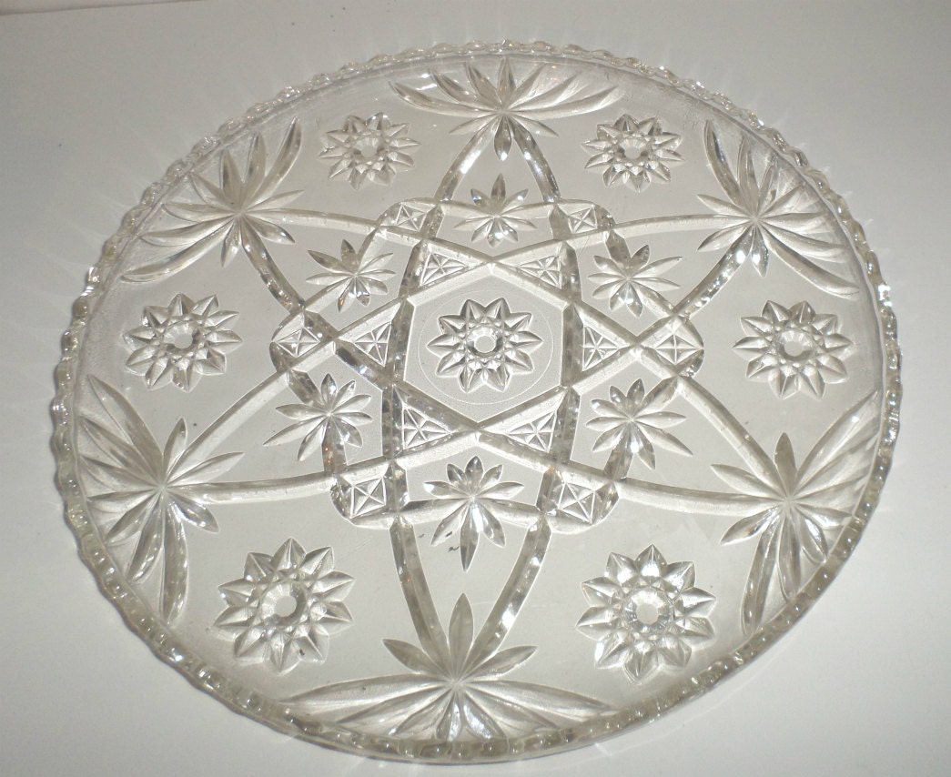 Vintage Cut Glass Platter Star Of David Pattern by carriesattic