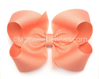 Light Coral Boutique Bow, 4 inch Hair Bow, Pale Coral Bow, Basic Bow, Alligator Clip or Barrette, Baby Toddler Girl, 4" Grosgrain Bow, Coral