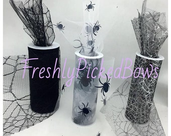 Halloween Tulle 6" x 10 yard spool Web, Spiders, Metallic Web
