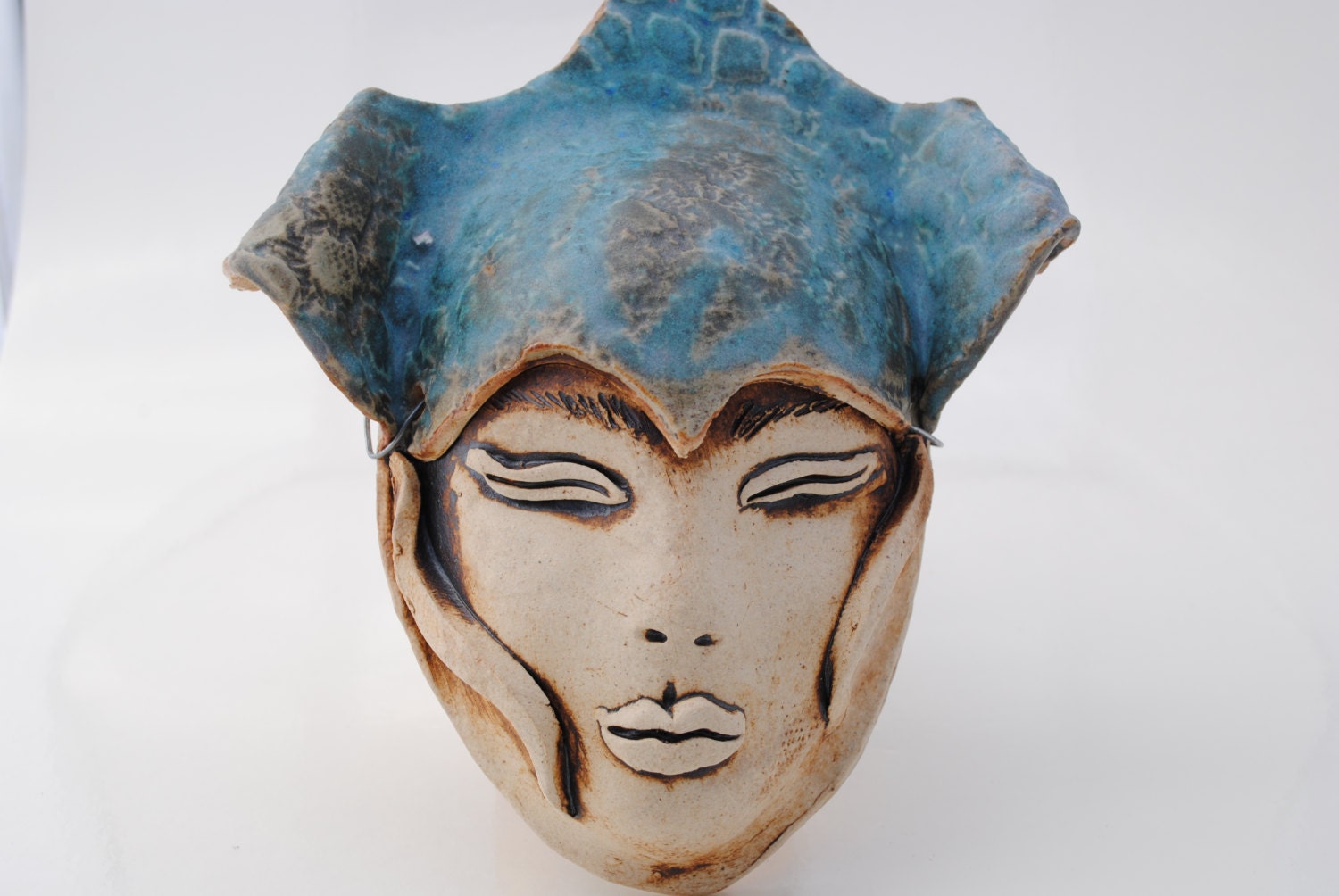 ceramic mask sculpture art clay face fine art by WickedClayGirl