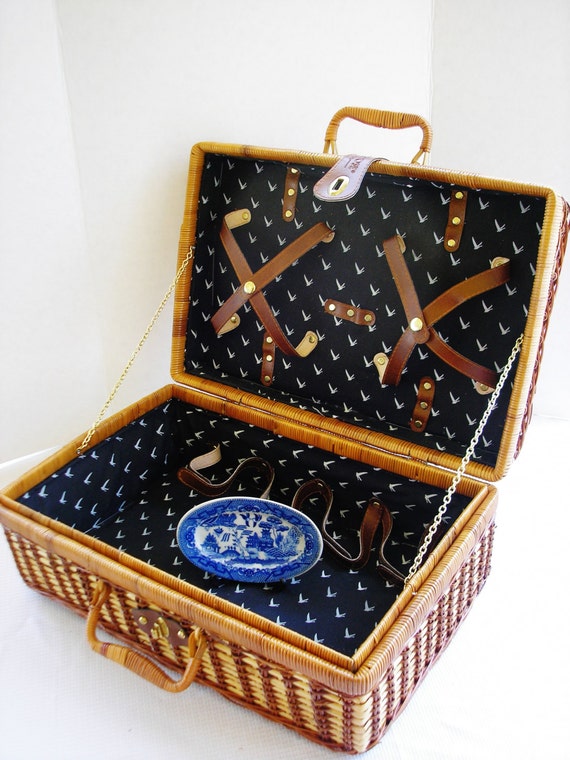 Vintage Wicker Picnic Basket Large Grey Goose Vodka Picnic