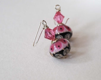 Floral Earrings, Lampwork Glass Earrings, Pink Earrings, Petal Earrings, Glass Bead Earrings