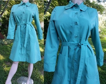 Womens Vintage Trench Coat, 60s Coat in Mint Green by Weatherbee from The Famous Size 10-12