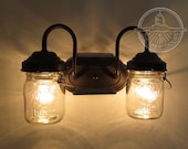 Mason Jar Light Sconce DOUBLE Lighting with Vintage Mason Pint Jars as Wall Mount by LampGoods