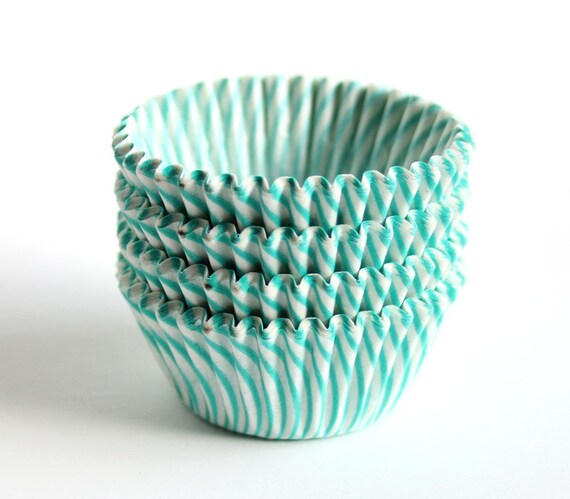 MINI Aqua Striped Cupcake Liners - 60 Count Il_570xn