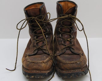 mens 1970s brown leather lace up work boots / Herman Survivor Boots