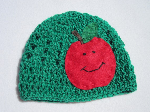 Items similar to Red Apple Baby Cap, Crochet Green Hat with Red Apple ...