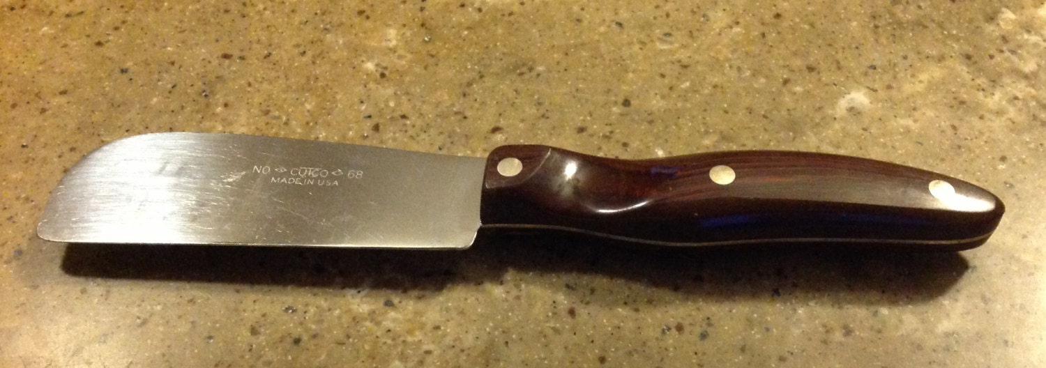 Vintage CUTCO 68 Stainless Brown Swirl Wood Handle Cheese Spreader