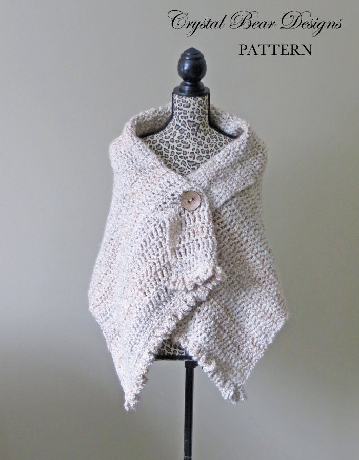 Crochet Shawl PATTERN / Button Wrap / Poncho / Easy Beginner