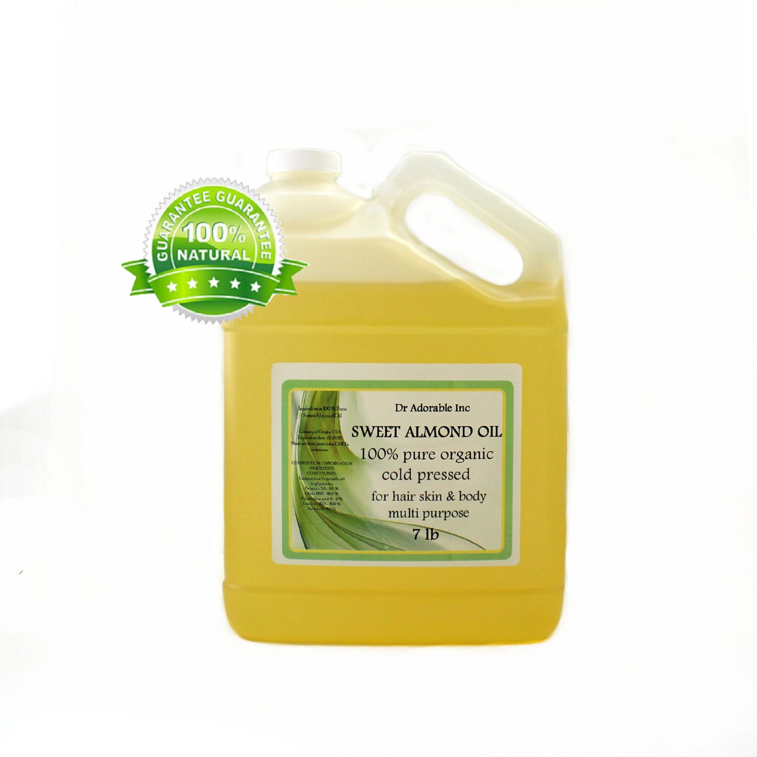 7 Lb Pure Organic Sweet Almond Oil Gallon Cold Pressed