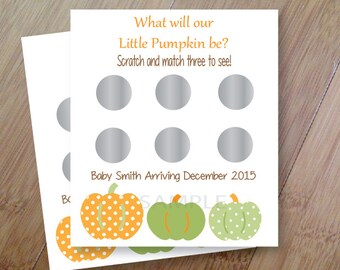 Fall Pumpkin Gender Reveal, Set of 12 Scratch off Cards for a Baby Shower or Gender Reveal Party Forest Animals