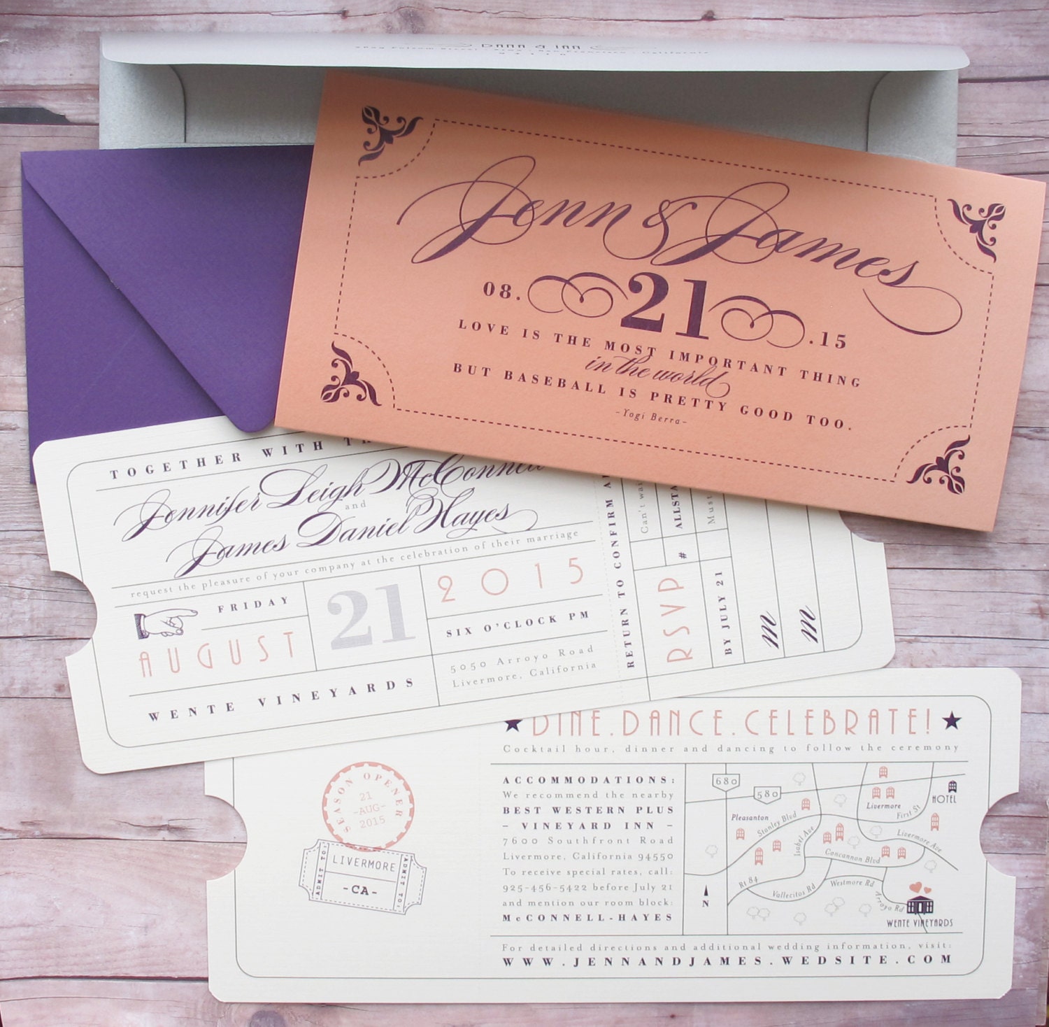Formal Vintage Ticket Wrap Enclosure Invitation Suite for