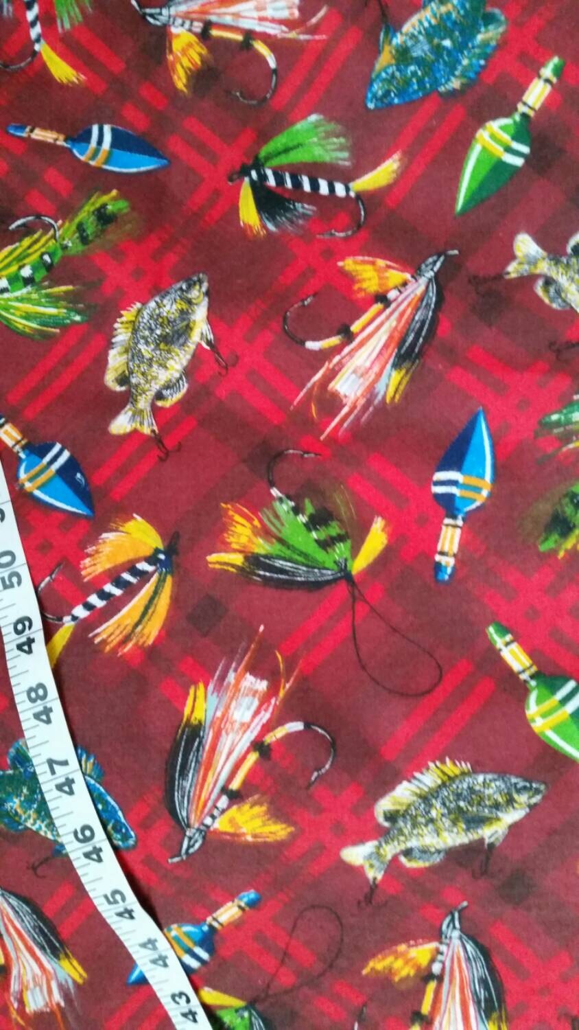 Fishing flannel fabric lures fly flies fish fisherman plaid