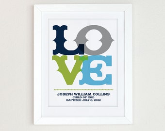Baby baptism gift for boys, christening gift, personalized nursery art, religious art, green and blue nursery art