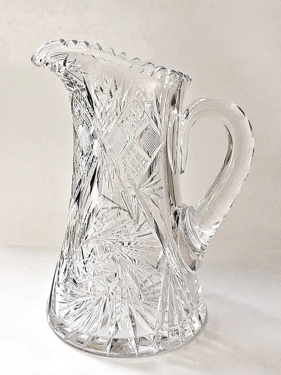 9 Cut Crystal Water Pitcher American Brilliant Cut Glass