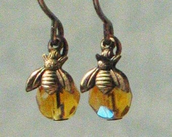 The Big Blue Bee Earrings in Gold (Clip)