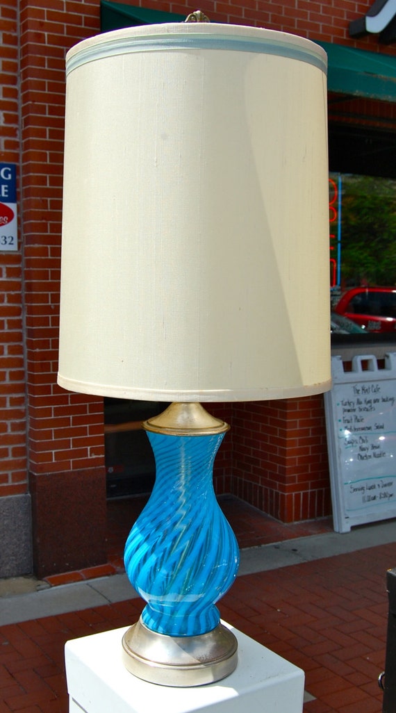 Rare antique Fenton Glass blue swirl table lamp with by hazelhome