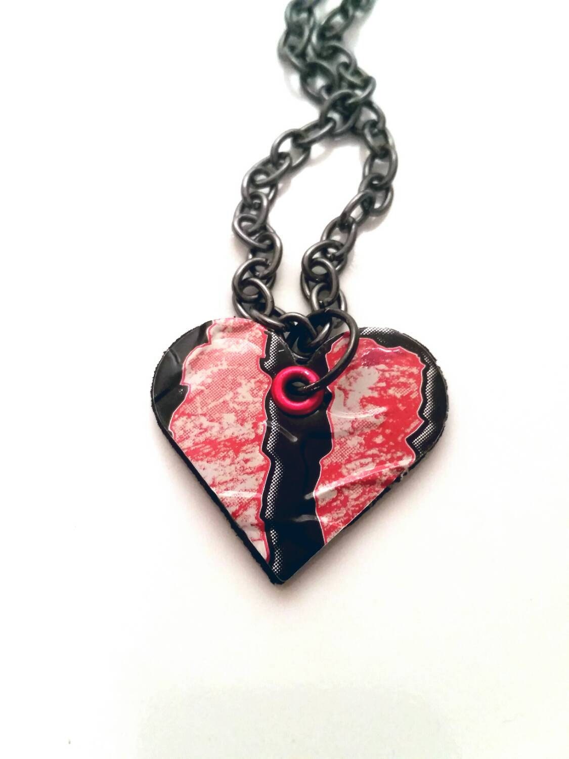 Monster Energy Heart Necklace Upcycled Jewelry by AbsoluteJewelry