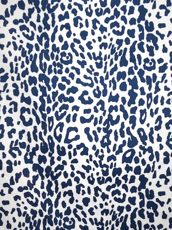 Navy on White Leopard Print Stretch Cotton by fabricsandtrimmings