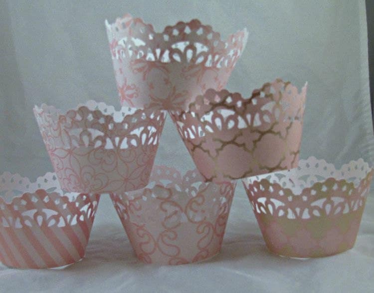 Cupcake Wrapper Blush Pink Gold Cupcake Wrappers by FavorMeDesigns