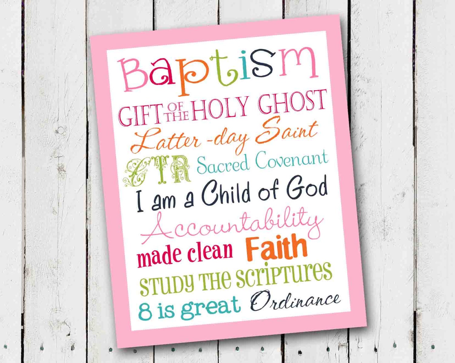 LDS Girl Baptism Subway Art Instant Download