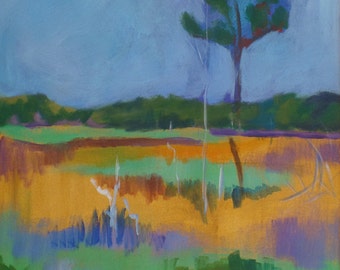 Abstract Landscape Painting, Pine Tree- Large Original Marsh-24x36