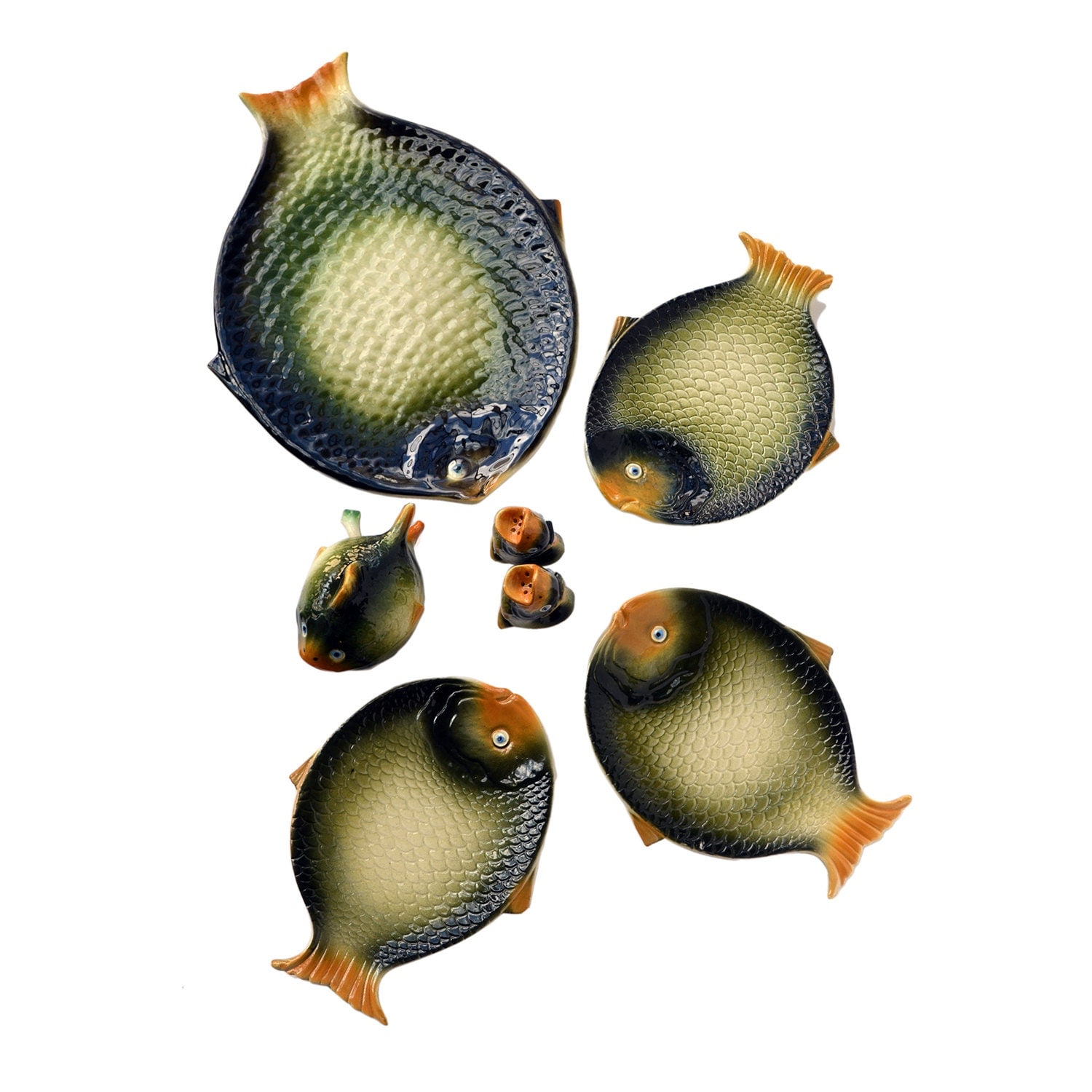 Signed Italy Fish Plates Majolica Fish Pottery Fish Sugar