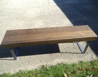 5' wooden bench, bench with steel legs, wood coffee table with steel legs, reclaimed wood bench, steel legs, industrial looking bench, wood