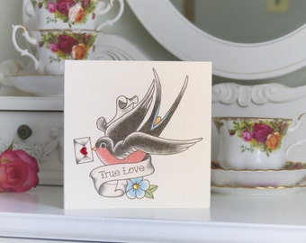 Love Note Swallow Vintage Tattoo Valentine's Day Card