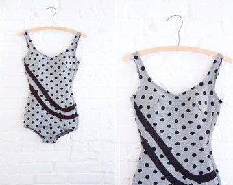 1950s Swimsuit - 50s Swimsuit - Robby Len Polka Dot Bathing Suit