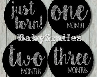 FREE GIFT Monthly Baby Stickers Baby Month Stickers Girl Month Stickers Monthly Bodysuit Sticker Monthly Milestone Stickers - Silver Glitter