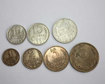 Back in the USSR - Set of 7 Soviet Russian metal coins, copeck, kopeks, kopecks, kopeyka