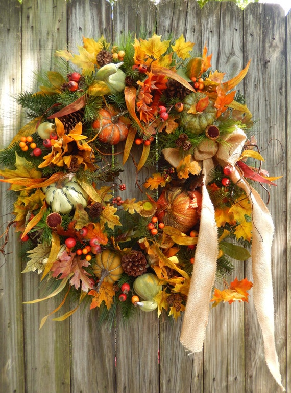 XL Fall Wreath Fall Wreath Door Wreath Harvest by forevermore1