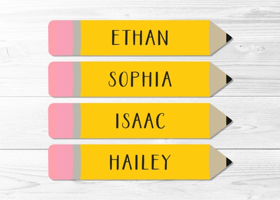 classroom name labels yellow pencils student names book