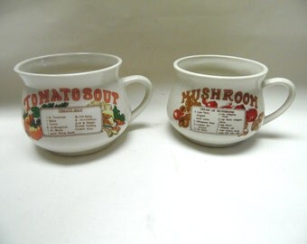 Vintage Soup Cups Mugs Vegetable Recipe Soups Ceramic Bowl Set Of Two